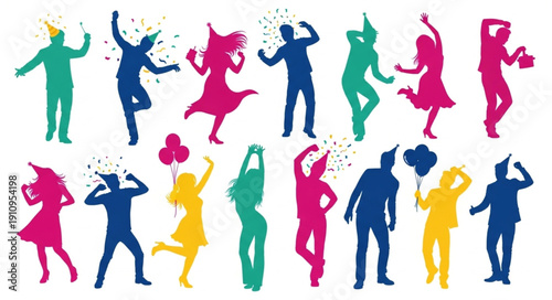Colorful Silhouettes of Dancing People.