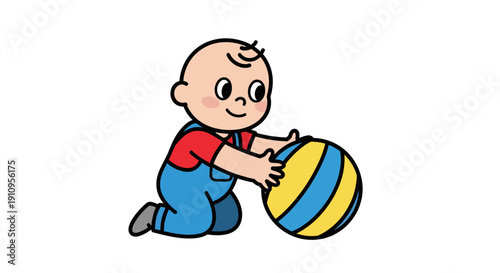 Cartoon Baby Playing with Striped Ball 