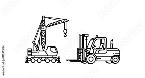 Crane and Forklift Heavy Machinery.