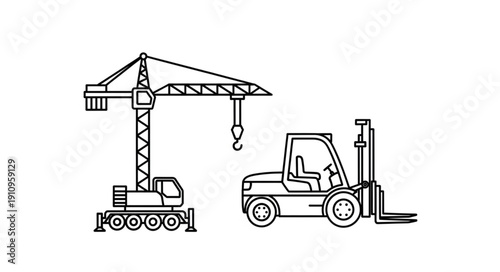 Crane and Forklift Illustration Equipment.