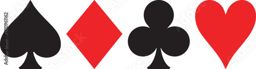 Playing Cards Elements Set with Card Suits Icons, Hearts Diamonds Clubs Spades Symbols Collection, Casino Game Design Elements, Editable Vector Playing Card Graphics