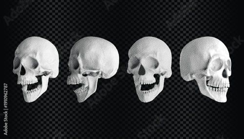 Trendy collage halftone elements set of skull, dotted halftone pop art style, vintage grunge punk crazy art vector illustration