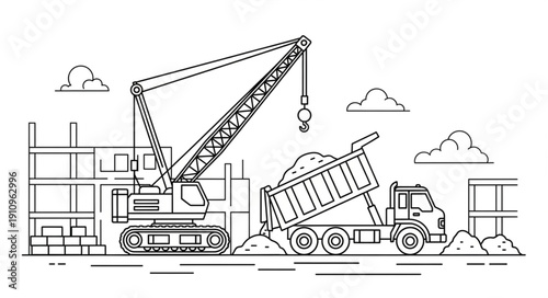 Crane Dumping Gravel into Truck.