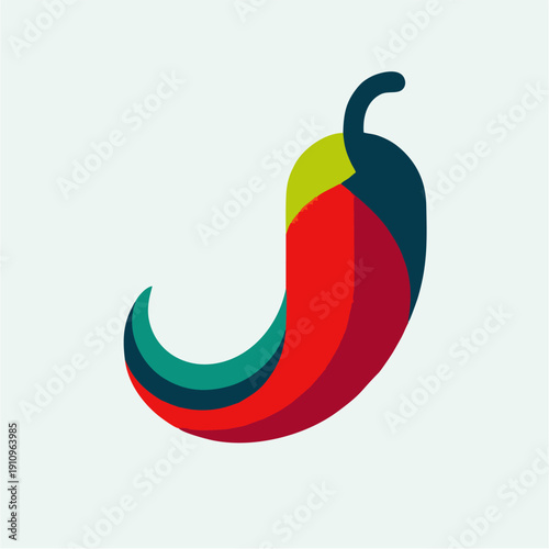 A hot red chili pepper vector illustration featuring a spicy food icon design with a fire symbol and cartoon art style