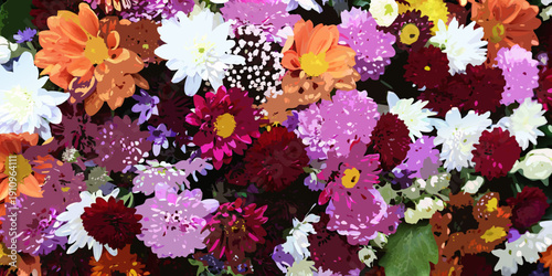 A vibrant colorful bouquet of assorted flowers in full bloom