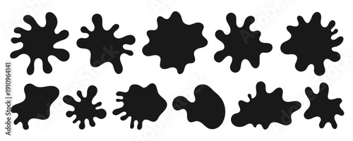 Splash paint puddle water splat and fluid frame drop. Liquid wavy blob shapes
