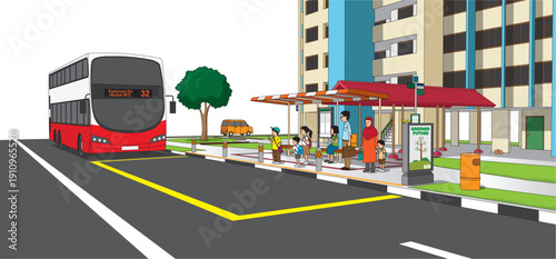 A typical scene of Singaporeans taking a bus in the heartlands of a public housing estate.