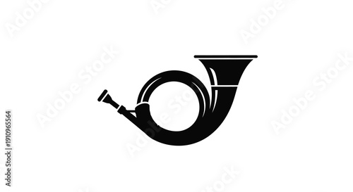 A striking black silhouette of a vintage postal horn