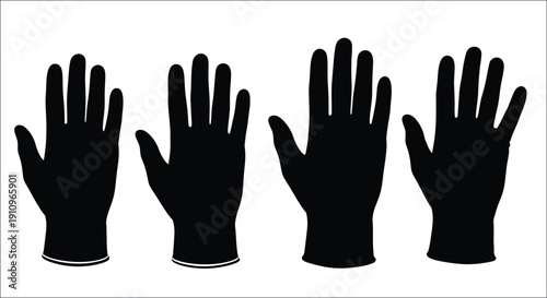 Four black hands displayed in a stark contrasting silhouette