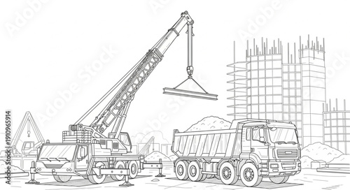 Crane lifting heavy construction materials.