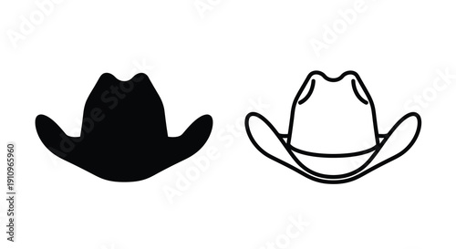 Two cowboy hats one black and one white depicted in a stark silhouette