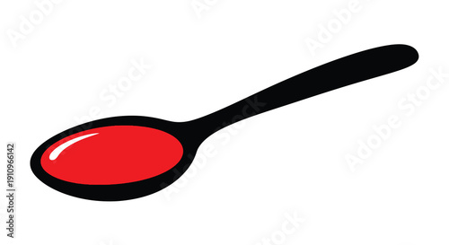 A vibrant red spoon against a white background silhouette