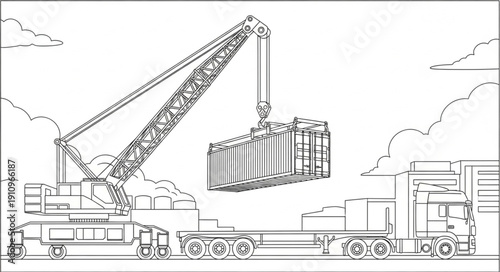 Crane Lifting Containers on Trucks.