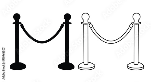 Black and white stanchions with rope a striking silhouette