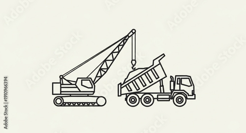 Crane lifting dump truck container.