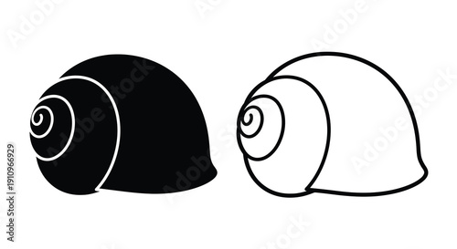Two snail shells one solid and one outline in contrasting views silhouette