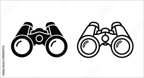 Two pairs of binoculars depicted in a stark black silhouette