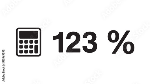 Calculator with 123 percent in simple flat design with bold typography on white background for financial infographic