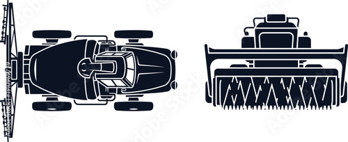 Agricultural Machinery Silhouettes Combine Harvester and Mower farming