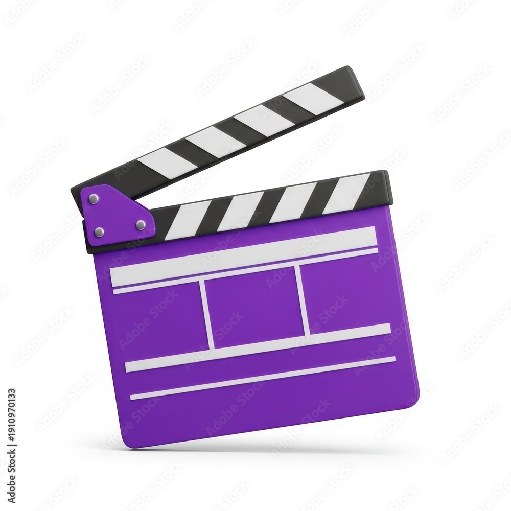 Fototapeta premium A purple clapper board with a black and white striped handle