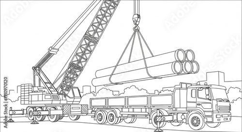 Crane Lifting Heavy Load on Trailer.
