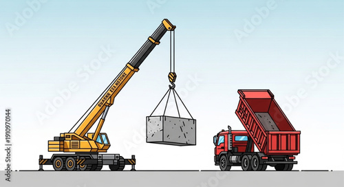 Crane Lifting Heavy Load into Truck.
