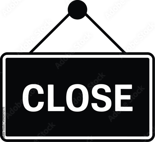 Simple white closed sign on black background, minimal business shutdown notice symbol for store, office or retail graphic design.