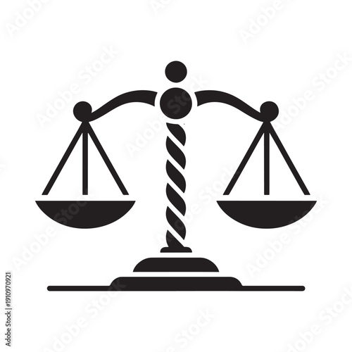 Simple black and white illustration of scales of justice symbolizing fairness
