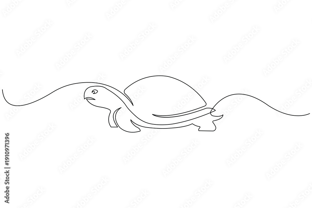 Fototapeta premium Sea turtle, continuous one line drawing, minimalist, isolated outline illustration