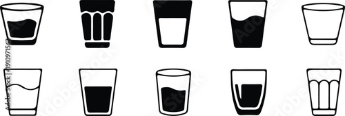 water glass black black outline icon set vector illustration 