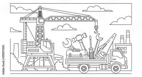 Crane Truck Construction Equipment Illustration.