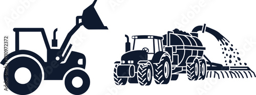 Tractor with loader and manure spreader tractor agriculture farming