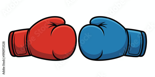 Two red and blue boxing gloves collision icon, combat sport competition symbol for training, tournament, web, app and digital interface design.