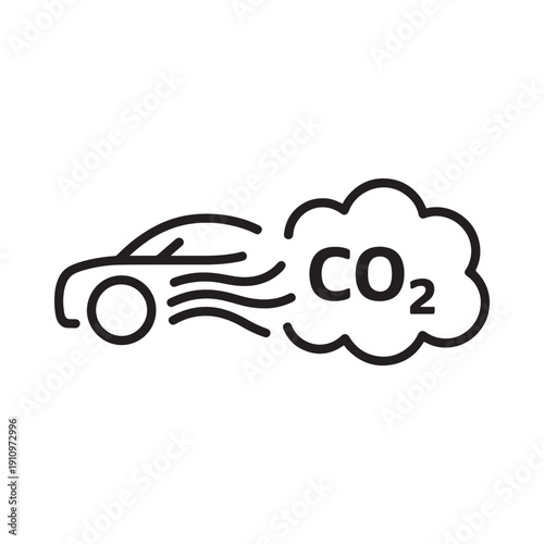 Vehicle emissions depicted with carbon dioxide illustration in black and white