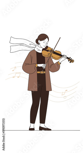 Elegant Musician Playing Violin, Creating Melodic Sounds in a Harmonious Musical Performance