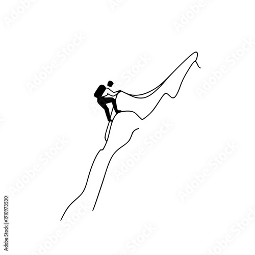 Man Climbing Mountain in One Line Art