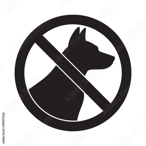No dogs allowed A black and white prohibition sign featuring a canine silhouette
