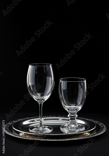 An elegant polished silver salver used for serving beverages or presenting important documents on a formal table setting ,detail ,display ,reception