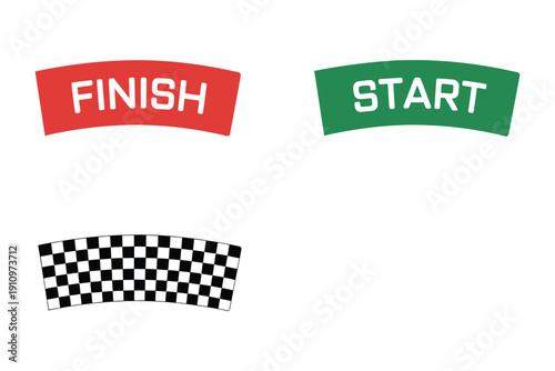 Start finish line banner and checkered racing flag isolated on transparent background vector illustration concept