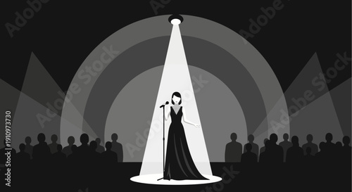 Elegant Singer Graces Stage Under Spotlight Captivating Audience Performance