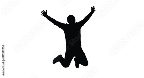 Silhouette of a person jumping with arms raised in celebration