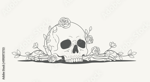 Elegant Skull Adorned With Delicate Roses And Vines