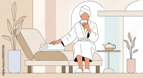Elegant Spa Relaxation And Tea Time Minimalist Illustration