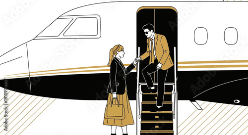 Elegant Couple Arriving By Private Jet Luxury Travel Lifestyle