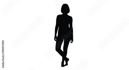 Silhouette of a woman standing with a relaxed pose against a white background
