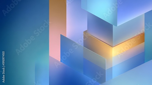 A modern abstract geometric design with blue and gold rectangular shapes