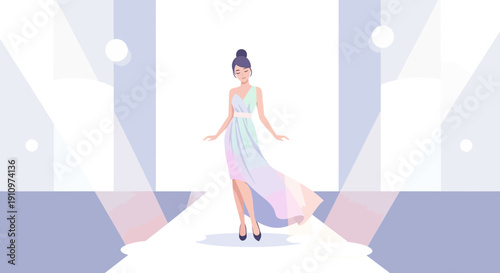 Elegant Fashion Model Strutting Down a Glamorous Runway