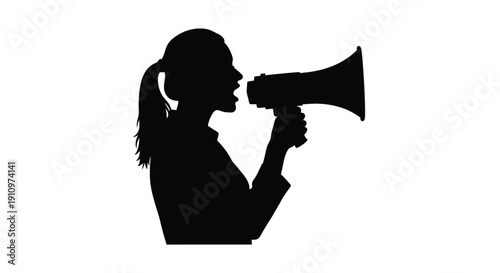 Silhouette of a woman speaking into a megaphone