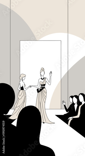 Elegant Fashion Presentation Showcasing Designer Creations To Attentive Audience