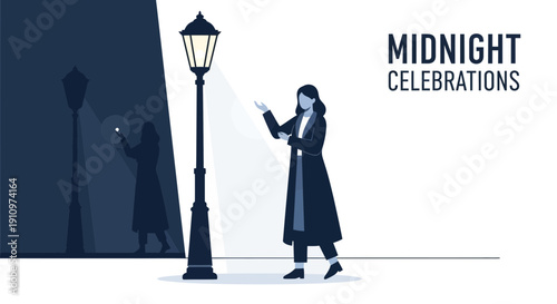 Elegant Woman Illuminates Midnight Celebration Scene